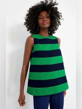 Tuckernuck x Atlantic-Pacific collab Kelly Green Navy Stripe Emma Blouse Xs